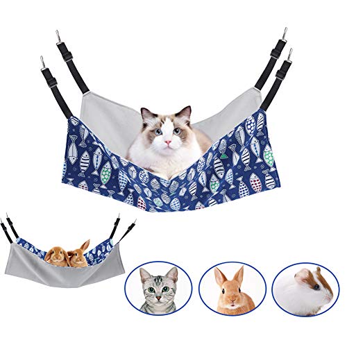Cat Hammock Bed for Cage, 22x18 inch Adjustable Hanging Cat Hammock | Reversible Soft Perch Pad, Ideal for Indoor Cats, Kittens, Ferrets, Puppies & Small Pets, Suited for Rest & Sleep