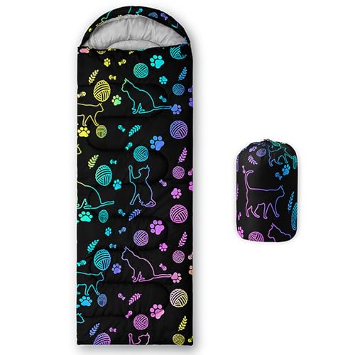 QOOMO Camping Sleeping Bags,3 Season Warm & Cool Weather,Lightweight,Waterproof Sleeping Bags for Adults & Kids,Traveling,and Outdoors,Camping Gear Equipment - color: Neon Cat 2