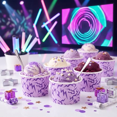 Jingmore 100 Pcs Ice Cream Paper Cups Bulk 8 oz Disposable Dessert Bowls for Hot or Cold Food Snack Treats Gift for Birthday Summer Party Favor Decoration (Purple Lightning) - style: Purple Lightning
