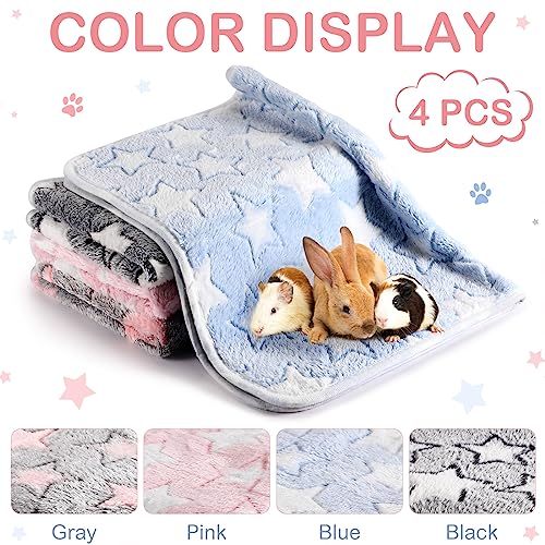 Reginary 4 Pcs Waterproof Guinea Pig Blankets Washable Small Animal Fleece Bedding Absorbent Guinea Pig Cage Liners Reusable Training Pee Pad Pet Sleep Mat for Hamster(Cute Star Pattern,28 x 56 Inch) - size: 28 x 56 Inch
