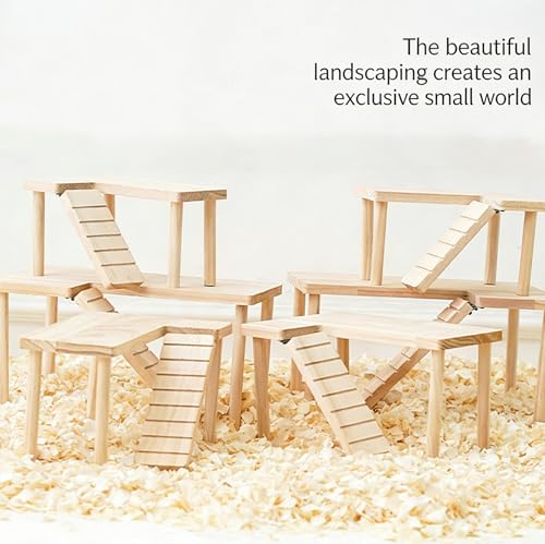 Natural Wood Hamster Platform, Hinge-Connected Ramp & Screw-Fixed Poles for Extra Stability, Chew-Safe Small Animal Loft for Cage Accessories, Gerbil, Mouse (Large-Sized) - size: large-sized