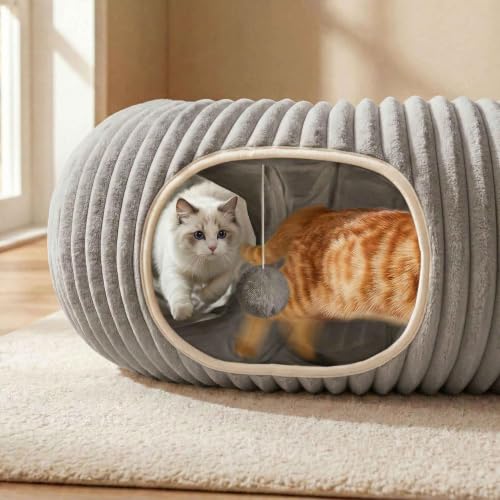 Cat Tunnel Bed for Indoor Cats, Peekaboo Cat Cave Bed,Soft Cat Donut Tunnel for Kitten Large Cats, Grey - color: Grey
