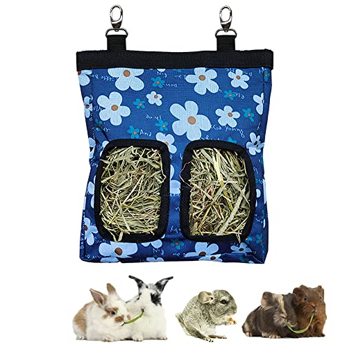 RIOUSSI Guinea Pig Hay Feeder, Hanging Rabbit Hay Feeder Bag. BlueFlower | Upgraded Double Layer Fabric | Bite Resistant | Cleaner Hay & Less Mess | Small Animal Hay Holder for Bunnies & Chinchillas - color: Blueflower