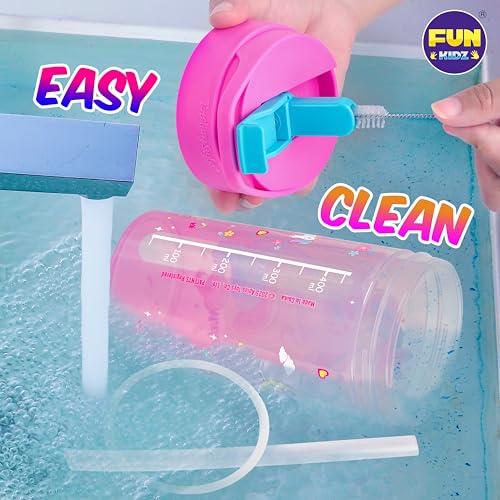 17oz Unicorn Kids Water Bottle, Total My Style Toddler Spout Cover and Carry Handle Design Lid Leak Proof BPA free Cup for Girls Ages 3+ Dishwasher Safe for Sports School Travel with Silicon Straw