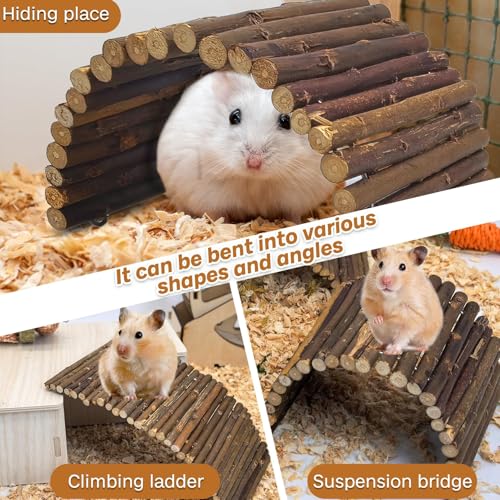 PINVNBY 2 PCS Hamster Toys, Wooden Hamster Ladder Bridge Tunnel Hide, Guinea Pigs Cage Accessories Natural Hideout for Small Animals Chinchillas Guinea Pigs Mouse Rat Ferret Rodents - color: 2 PCS, Fruitwood