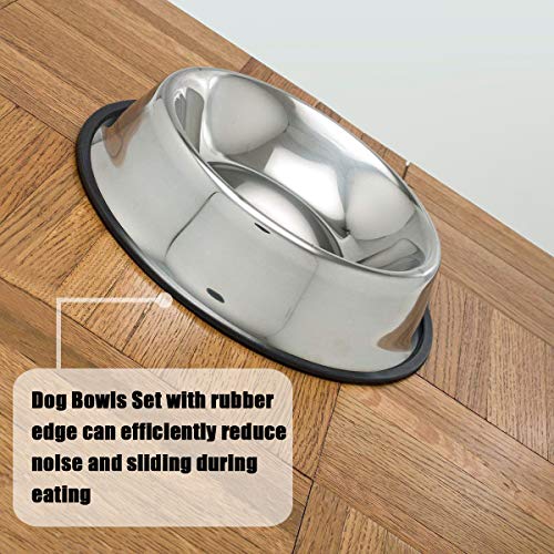 Mlife Stainless Steel Dog Bowl with Rubber Base for Small/Medium/Large Dogs, Pets Feeder Bowl and Water Bowl Perfect Choice (Set of 2) - size: 16oz