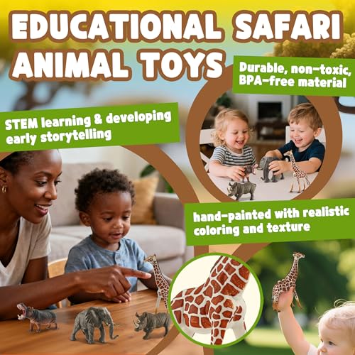 Zippytots 6PCS Safari Animal Figure Toys for Kids 3-5 Realistic Plastic Jungle Animal Figurines African Wildlife Learning Toys for Kids Boys Girls Toddlers - style: 6-PC Safari Animal Figures Set