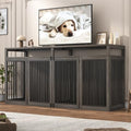 87In Farmhouse Dog Crate TV Stand, Wooden Dog Kennel Furniture with 2 Doors, Large Dog Crate Furniture for 2 Dogs, Solid Metal Tube & 4 Lockable Doors, Grey - color: Grey