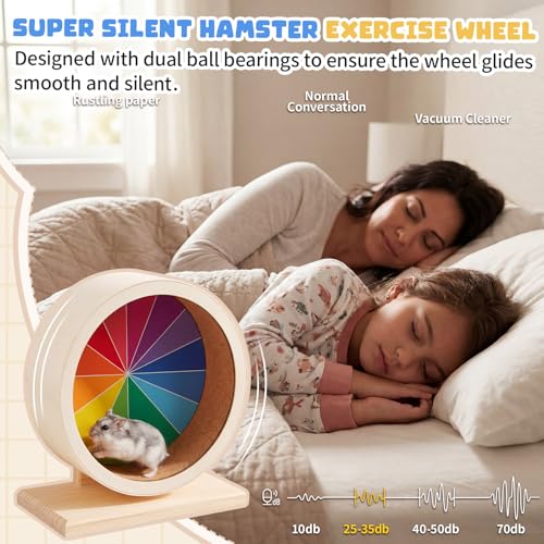 7 Inch Hamster Wooden Silent Wheel, Rainbow Printed Small Animal Exercise Wheel, Quiet Spinner Hamster Running Wheels Prevent Depression Toys for Hamsters, Gerbils, Mice and Other Small Pets - size: Small