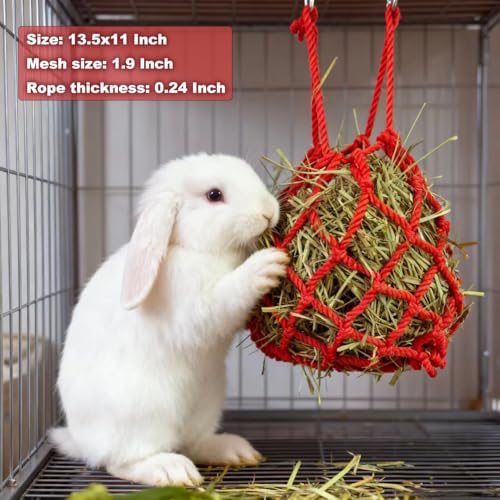 2Pcs Rabbit Hay Feeder Mesh Bags 13.5x11 Inch High-Capacity Hanging Bunny Hay Feeder for Guinea Pig Hamster Chinchilla Gerbils Small Pets and Animals Cage Accessories Supplies - color: Green&Red