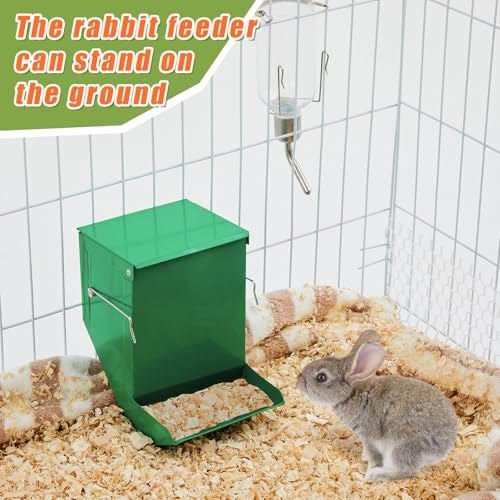 2 Pack Rabbit Feeder and 12 oz Water Bottle for Cages Pet Food Water Dispenser with Lid Metal Feeders Outside for Guinea Pig Hamsters Chinchillas Gerbils and Other Small Animals(2 Lbs)