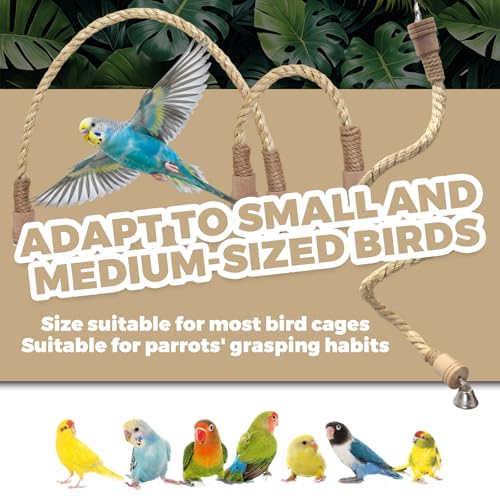 3PCS Bird Rope Perch for Parrots, Bird Cage Climbing Rope Toys Accessories,Bendable Climbing,Material sisal Rope,Stand Climbing Stand Toy for Cockatiels, Lovebirds, Budgies, Parakeets - color: light brown sisal