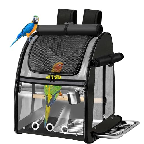 Bird Carrier Bag with Indestructible Stainless Steel Mesh, Bird Travel Cage with Stand, Easy to Clean Backpack for Parrot, Portable Bird Travel Bag, Black - color: Black