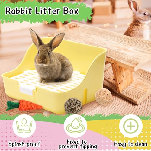 Reallnaive 15 Pcs Rabbit Starter Kit Small Rabbit Litter Box Girls Gift Animal Grooming Kit Bunny Toys Bowl Blankets with Cleaning Set for Guinea Pig Accessories(Blue) - color: Blue