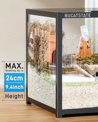 BUCATSTATE Hamster Cage 3.0, Large Hamster Enclosure (39in, Black) | 5.4 ft² Small Animal Habitat with Deep Bedding Space for Hamster Enrichment, Stackable Aluminum Frame, Front & Top Access - color: Black, size: 39.3"L x 19.7"W x 20.4"H