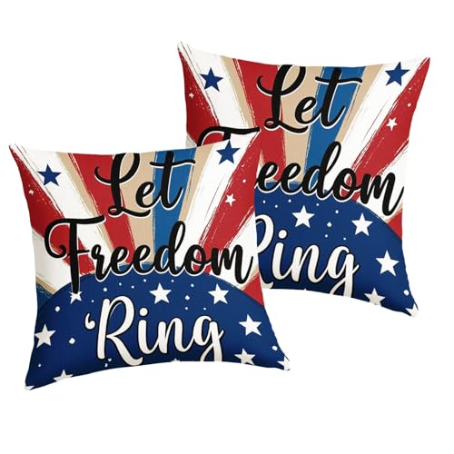 4th of July Let Freedom Ring Pillow Covers 24x24 Inch American Star Stripes Throw Pillows For Couch Soft Durable Cushion Covers Independence Memorial Day Pillow Cases for Bed Sofa Decor Set of 2 - color: 4th of July-let Freedom Ring, size: 24" x 24" (Pack