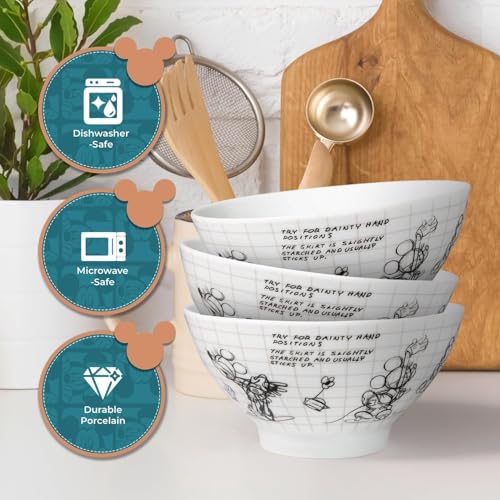 Disney Minnie Mouse Soup Bowls By Zrike Brands - Porcelain Sketchbook Cereal Bowls - Dishwasher & Microwave Safe Cute Serving Bowls - Official Disney Licensee - Dinsey Gift Idea | Set of 4