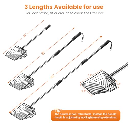 Cat Litter Scoop 43 inch Metal Litter Scooper with Stainless Steel Long Handle, Upgraded Large Kitty Box Scooper Heavy Duty Deep Shovel for Fast Sifting, Dog Waste Scooops for Outside Pet Poop - size: Long Handle-Upgraded