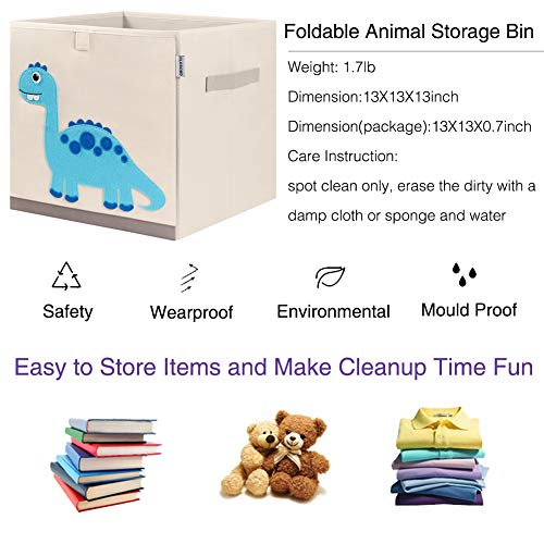 13 Inch Animal Cube Storage Bins, Foldable Fabric Kids Toy Box & Toy Chest | Kids Storage Cubes, Toy Storage Organizer Basket for Toddlers, Boys and Girls, Playroom and Nursery (Dinosaur) - color: Dinosaur