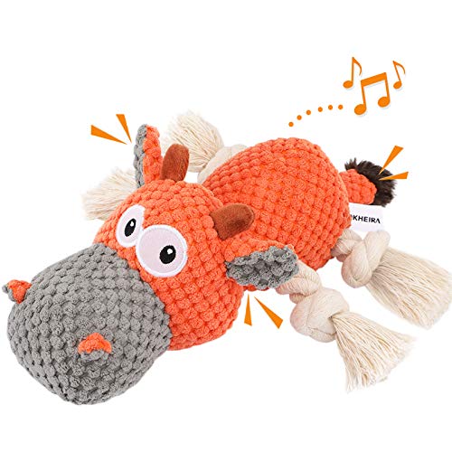 IOKHEIRA Dog Plush Toy for Large Aggressive Chewers,Indestructible Dog Squeaky Toys,Stuffed Animals Toys with Cotton Material and Crinkle Paper,Durable Chewing Toys (Carrot Orange, Cattle) - color: Carrot Orange