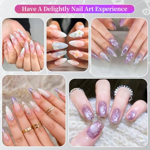 6Pcs Flat Nail Brushes Iridescent Crystal Handle Nail Art Painting Brushes | 6/7/8/9/10mm Premium Synthetic Bristles Manicure Brush for Cleaning Polish Mistakes on the Cuticles, DIY Painting - color: Clear