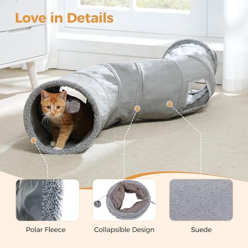 PAWZ Road Cat Tunnel S Shape Cat Tunnels for Large & Indoor Cats 51”Long | Durable, Spacious 10.5" Cat Tube with Peepholes & Dangling Ball Toy, Connected to Play Tunnels, Collapsible for easy storage