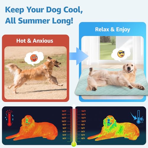LOOBANI Dog Cooling Mat for Large Dogs - 40" x 28" Cooling Mat for Pet with Anti-Slip Bottom, Durable & Washable Non-Toxic Cold Crate Pad for Dogs, Cats, Indoor & Outdoor Use, Sofas, Bed, and Floor - color: Green, size: Large (40''x28'')