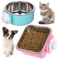 Hamiledyi 2-Pack Hanging Dog Bowls with Removable Stainless Steel Feeder - Spill-Proof Crate Bowls for Kennel/Cage, Puppy to Medium Dogs, Cats, Rabbits & Guinea Pigs (Durable Pet Food & Water Dishes) - color: D：Blue+Pink