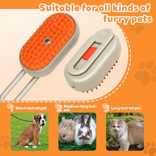 2025- New cat steam brush, 4-in-1 cat steam brush, for massaging and cleaning fallen pet hair, suitable for cats, dogs, rabbits and other pets (khaki + white) -2 pieces (white) - color: white