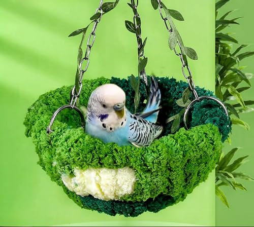 Hanging Bird Hammock for Cage Warm Plush Hanging Bird Bed Bird Snuggle Hut Parrot Hanging Sleeping Bird House for Parakeet, Conure, Budgie, Cockatiel, Lovebird, Finch, Hamster-Green - color: Green