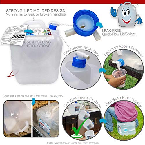 WaterStorageCube BPA Free Collapsible Water Container with Spigot, Camping Water Storage Carrier Jug for Outdoors Hiking Backpack & Survival Kit, Foldable Portable Water Canteen 1.3/2.6/5.3 Gallon - size: 5.3 gallon, style: 2-Pack 5.3 Gal