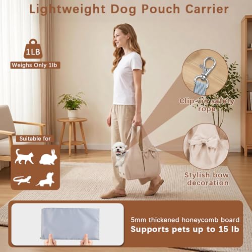 Lightweight Dog Purse Carrier for Small Dogs, Soft-Sided Pet Tote Bag with 4 Large Pockets,Dog Bag Carrier for Travel Outdoor, Smart Zipper Lock, Fits Pets up to 15 lbs, Cat, Dog, Rabbit