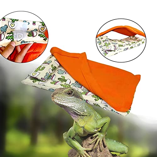 Dnoifne Reptile Sleeping Bag, Reptile Pets' Sleeping Bag Set with Pillow and Blanket, Hideout Habitat with Soft Warm for Bearded Dragon Leopard Gecko Lizard (Orange Blanket) - size: Orange Rectangle