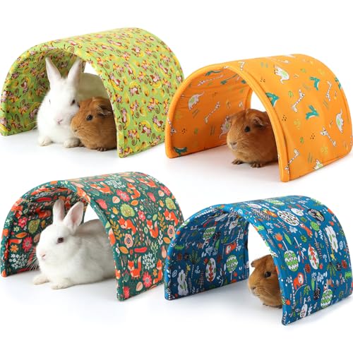 BreezeHug 4 Pcs Guinea Pig Tunnel Foldable Rabbit Hideout Washable and Soft Bunny Hide House Ferret Tunnel Toys Cage Accessories for Small Animal Hamster Hedgehogs Chinchilla(Forest Animals) - style: Forest Animals