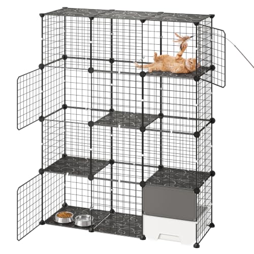 VEVOR Cat Cage 4-Tier 40.98"x13.98"x55" DIY Cat Playpen with Litter Box, Indoor Enclosure Detachable Metal Wire Kennel Crate, Large Exercise Place for 1-2 Cats, Kittens, Ferrets & Small Animals, Black - size: 41.0"L x 14.0"W x 55.0"H