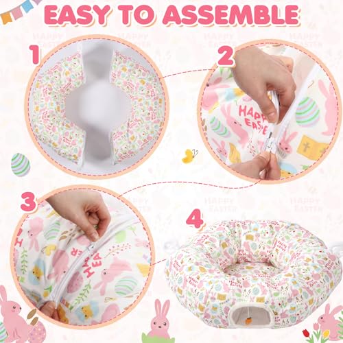 Aliceset Easter Bunny Cat Tunnel Bed for Indoor Cats 3ft x 3ft x 10in Foldable Cat Donut Tunnel with Washable Cushion Easter Rabbit Peekaboo Cave Toy for Small Kitten Kitty