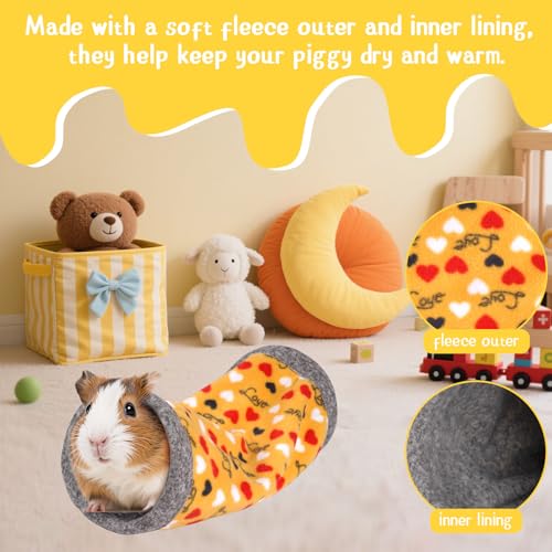 NAPLORD Small Pet Fleece Set,Guinea Pig Snuggle Sack, Tunnel,Fleece Forest Hideout,Square and Round Potty Pads for Guinea Pigs and More - color: Yellow, size: 3-piece set