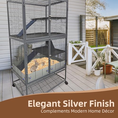 Anti-Rust Aluminum Scatter Guards for Ferret & Critter Nation Cages | Urine & Poop Guard Panel, Adjustable Fence to Keep Floor Clean for Ferrets, Chinchillas, Rats (Silver, Single Layer Set)