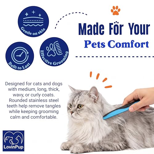 Pet Metal Comb for Dogs and Cats (2-Pack) – Detangling Comb | Stainless Steel Rounded Teeth for Painless Detangling – Dual-Spacing w/Comfort Grip Handle – Professional Grooming Tools - size: Comb