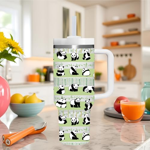 AMZUShome Panda Gifts.40oz Panda Tumbler with Handle.Panda Lover Cup Gift.Birthday Christmas Pandas Tumblers Gift for Women Men. - style: Panda