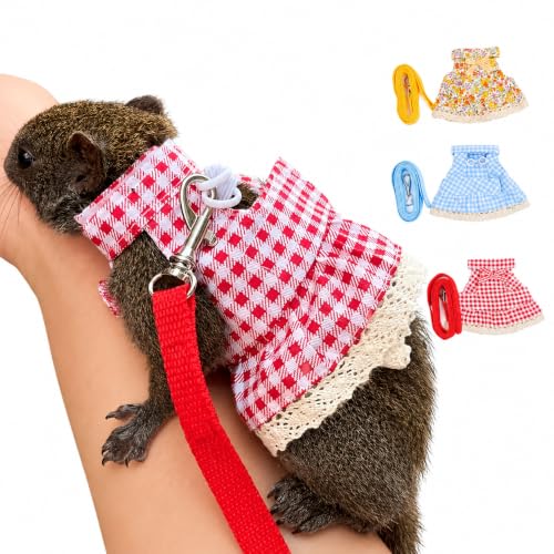 Squirrel Harness and Leash Set,Small Animal Dress Vest for Fancy Rats, Sugar Gliders and Small Pets, Adjustable Walking Outfit with 4FT Leash,Red Plaid, S,1530-1 - color: Red Plaid, size: S: 4-6" Neck, 6-7.5" Chest, Squirrel/Rat