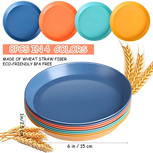 Cat Bowls 6 inch Whisker Fatigue Free Cat Food Bowl, Wheat Straw Cats Dishes, Pet Feeding Plate for Kittens and Short Legged Cats (8 Pcs) - color: 8 Pcs Round - 4 Color