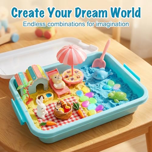 Carolart Hamster Sensory Bin, Animal Play Set, Sand Box with Glow Stones | Rabbit and hamster pretend play sandbox, sensory sand activity, pet habitat toy, gift for kids ages 3-8 - style: Hamster