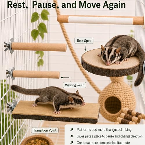 Sugar Glider Cage Accessories Nail File, 5-Piece Wood Climbing Set | Two Smooth Climbing Bars, Two Rest Platforms and One Bar with a Small Filing Zone (Climbing Toy)