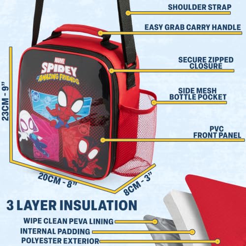 Get Trend Marvel Spidey and His Amazing Friends Boys Lunch Box 3Pc Set | Kids Insulated Lunch Bag with BPA-Free Water Bottle and Snack Box, Back to School Ghost Spider, Miles Morales Gifts for Boys - color: Red/Black Spidey and Friends