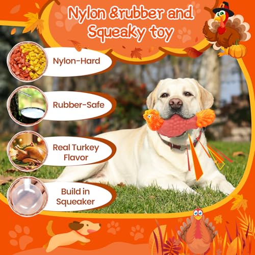 WinTour Tough Dog Toys for Aggressive Chewers, Dog Chew Toys for Large Dogs, Turkey Indestructible Squeaky Dogs Toy to Keep Them Busy - color: Orange