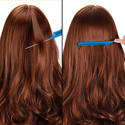 Leinuosen 3 Pack Rat Tail Comb Carbon Fiber,Blue | Steel Pin Tail for Sectioning, Heat Resistant Teasing, Pick Comb for Women Wig Styling, Fishtail Design for Salon Updos - color: Blue