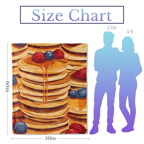 Pancake Flannel Throw Blanket 40x50 Inch, Colorful Breakfast Food Pattern with Syrup Berry and Griddle Cake Blankets Soft Cozy Fleece Throws for Adults Bed Sofa Dorm Living Room Decor Gifts - color: Pancake02, size: 40"x50"