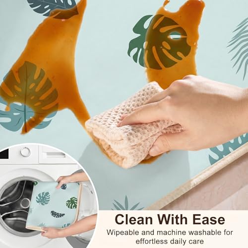 Basumee Splat Mat for Under High Chair, Waterproof & Mess-Proof Floor Mat | 46"×42" Baby Splash Mat, Non Slip Bottom, 4-Layer Fabric, Food & Liquid Catcher, Machine Wash for Boy Girl, Meals, BLW, Craft - color: Blue Leaves, size: 46x42 Inches