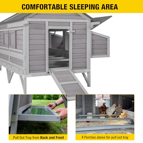 Chicken Coop Super Large Mobile Hen House with Wheels,Strong Iron Frame Outdoor Poultry Cage with Nesting Box,Duck Coop,Rabbit Cage Waterproof - size: Grey 68.1"L x 53.9"W x 49"H